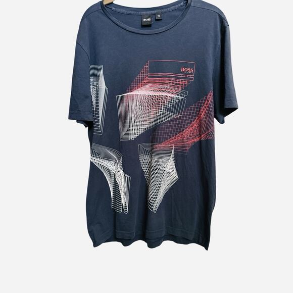 Hugo Boss Men’s Short Sleeve T Shirt Navy Geometric Graphic Soft Cotton Lg - Picture 11 of 12